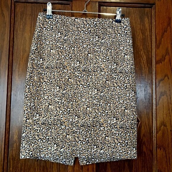J CREW Animal Print Pencil Skirt Cotton Kick Pleat - Picture 2 of 14